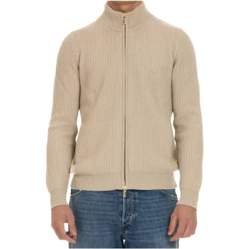 Cashmere Zip Sweater Ivory , male, Sizes: L, XL, M - Moorer - Modalova