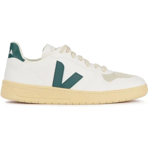 Weiße und grüne vegane Ledersneaker - Veja - Modalova
