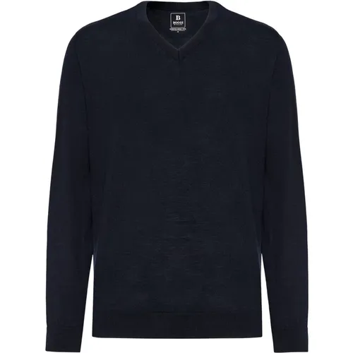 Merinowolle V-Ausschnitt Pullover , Herren, Größe: L - Boggi Milano - Modalova