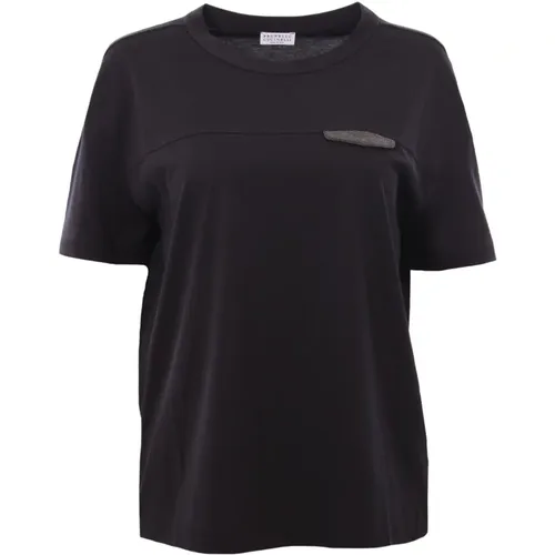Short Sleeve T-Shirt with Brass Detail , female, Sizes: XS, S - BRUNELLO CUCINELLI - Modalova
