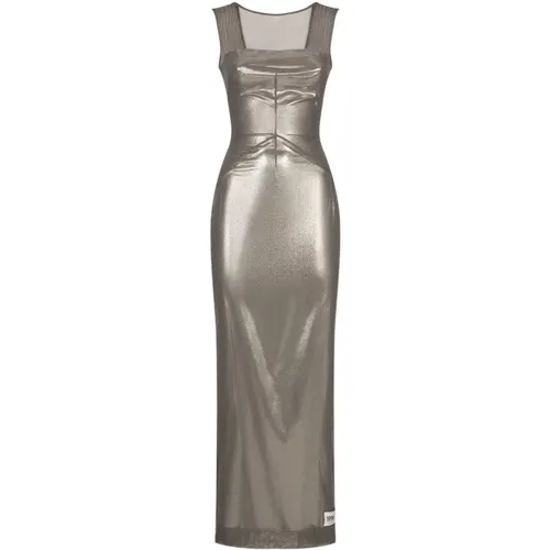 Silbernes Knöchellanges Partykleid mit Metallic-Finish - Dolce & Gabbana - Modalova