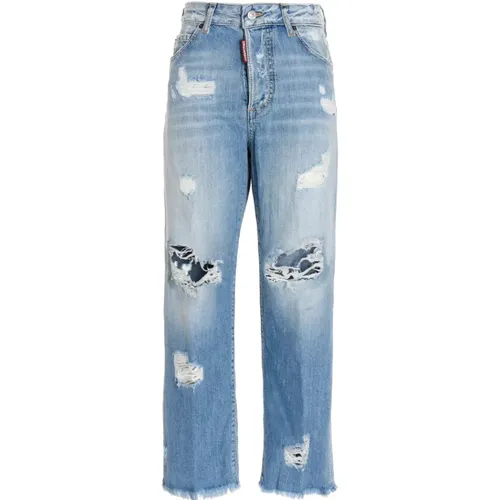 Klassische Blaue Distressed Straight-Leg Jeans , Damen, Größe: 2XS - Dsquared2 - Modalova