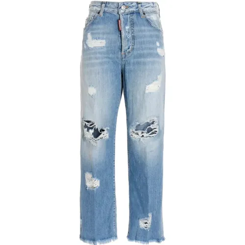 Klassische Blaue Distressed Straight-Leg Jeans , Damen, Größe: XS - Dsquared2 - Modalova