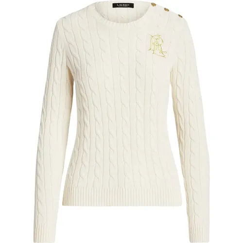 Baumwollpullover mit Zöpfen und Knöpfen , Damen, Größe: L - Ralph Lauren - Modalova