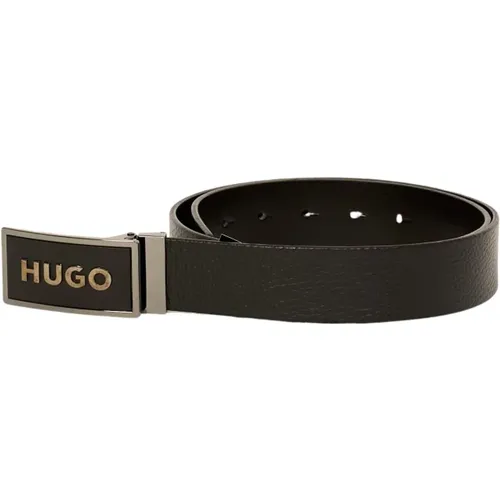 Schwarzer Ledergürtel mit geprägtem Logo , Herren, Größe: 110 CM - Hugo Boss - Modalova