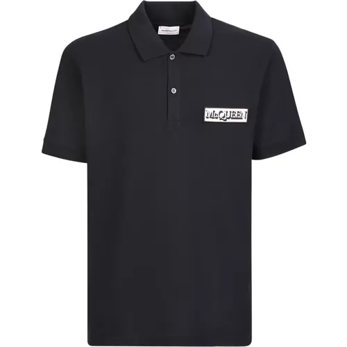 Schwarzes Logo Patch Polo Shirt - alexander mcqueen - Modalova