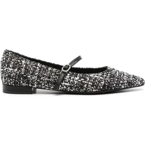 Schwarze Tweed-Ballerinas Schnallenriemen , Damen, Größe: 40 EU - Roberto Festa - Modalova