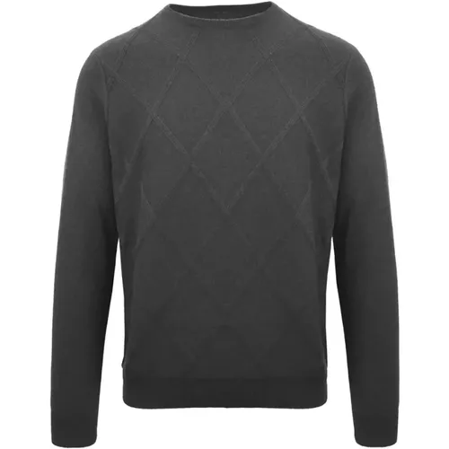 Cashmere Round Neck Sweater with Check Embroidery , male, Sizes: XL, S, L, M, 2XL - Malo - Modalova