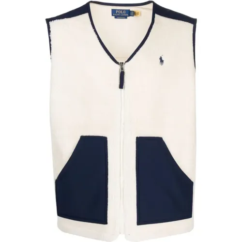 Cozy Fleece Vest Jacket Cream/Navy , male, Sizes: L, XL - Ralph Lauren - Modalova