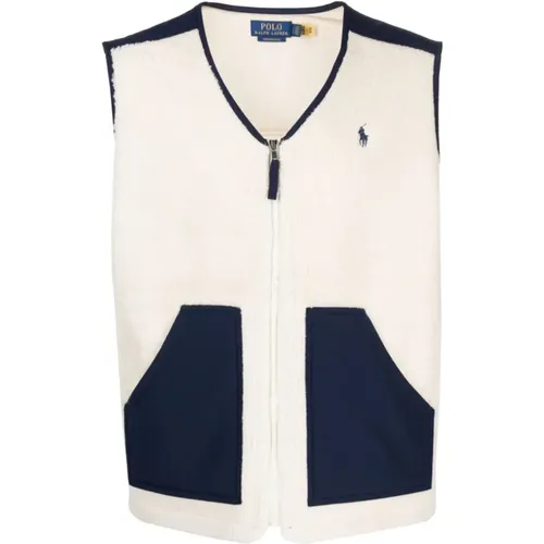 Cozy Fleece Vest Jacket Cream/Navy , male, Sizes: XL - Ralph Lauren - Modalova