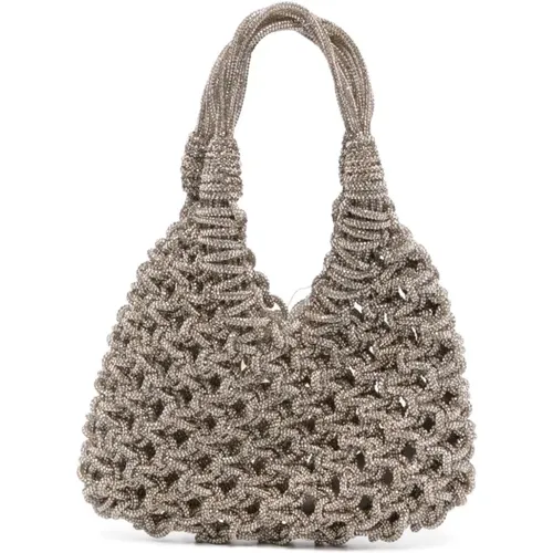 Golden Crystal Embellished Openwork Tote , female, Sizes: ONE SIZE - Hibourama - Modalova