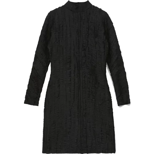 Strukturiertes High-Neck Mini Schwarzes Kleid , Damen, Größe: L - Rodebjer - Modalova