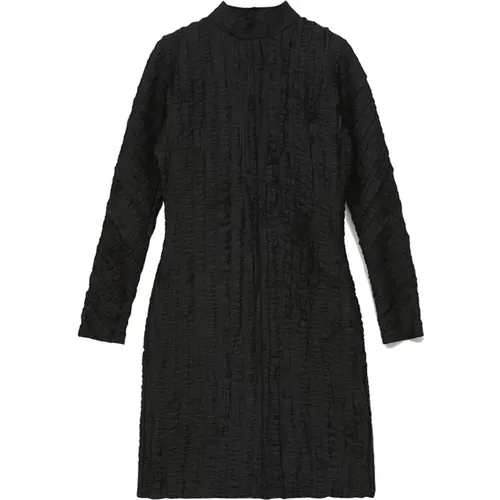 Strukturiertes High-Neck Mini Schwarzes Kleid , Damen, Größe: M - Rodebjer - Modalova