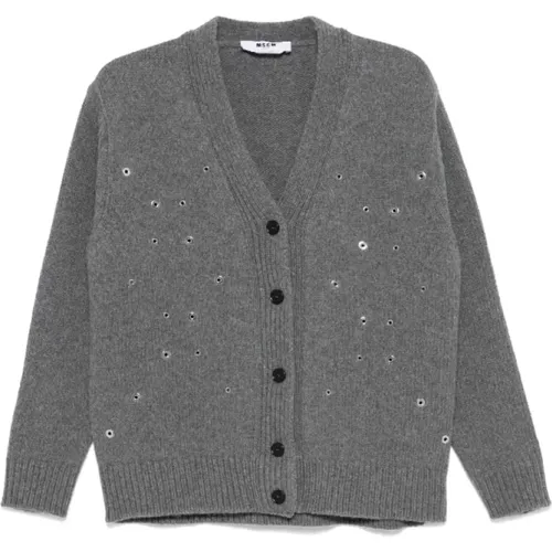 Grauer Rippstrick-Cardigan mit Metallöse - MSGM - Modalova