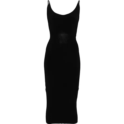 Schwarzes Geripptes Midi-Kleid - Mugler - Modalova