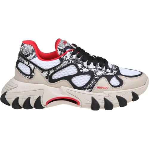 Grey/Red Sneakers in Mesh and Python-Effect Leather , male, Sizes: 8 UK, 6 UK, 9 UK, 10 UK - Balmain - Modalova