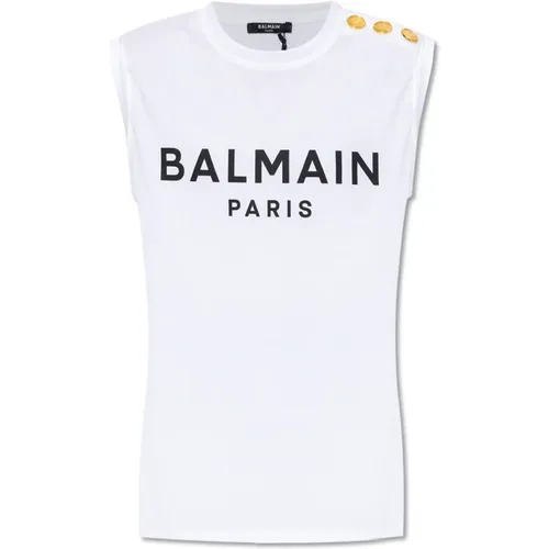 Sleeveless T-shirt with logo , female, Sizes: S - Balmain - Modalova