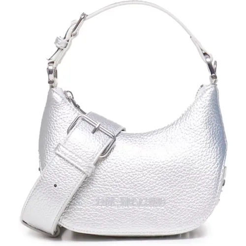 Silver Laminated Leather Bag , female, Sizes: ONE SIZE - Love Moschino - Modalova