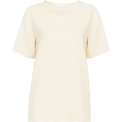 Short Sleeve Twill Linen-Silk T-Shirt , female, Sizes: 2XS, XS - Chloé - Modalova