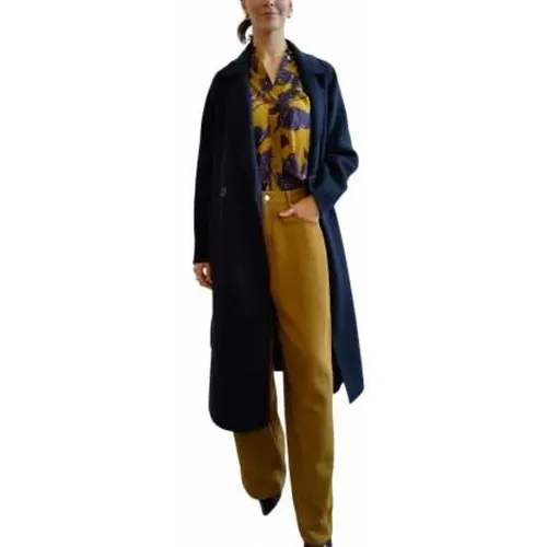 Navy Double-Breasted Coat with Belt , female, Sizes: XS - Essentiel Antwerp - Modalova