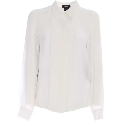 Weiße Plastron Bluse mit Schwarzem Rücken , Damen, Größe: M - DKNY - Modalova