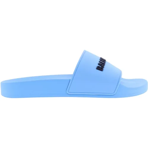 Blaue Logo Pool Slide Sandalen , Damen, Größe: 40 EU - Balenciaga - Modalova