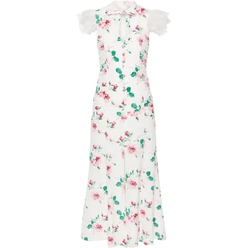 White Rose Print Silk Draped Dress , female, Sizes: S - Alessandra Rich - Modalova