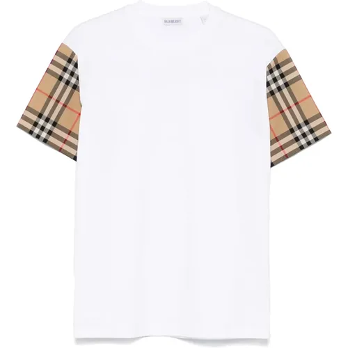 Cotton Jersey T-shirt with Check Sleeves , female, Sizes: L, S, XS, M - Burberry - Modalova