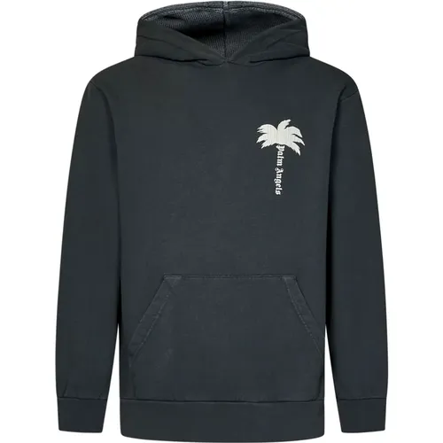 Grey Sweater with Hood and Palm Leaves Print , male, Sizes: L, XL, M, S - Palm Angels - Modalova