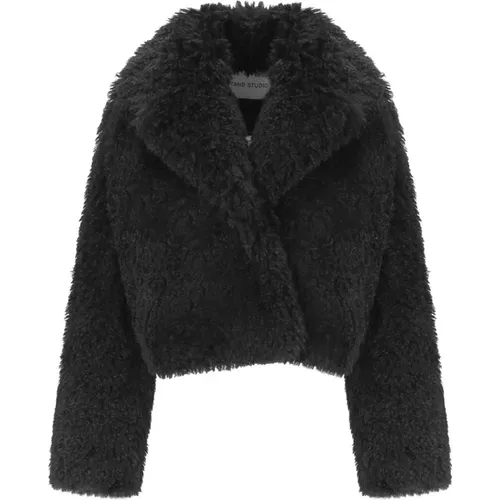 Schwarze Faux Fur Crop Jacke , Damen, Größe: XS - STAND STUDIO - Modalova