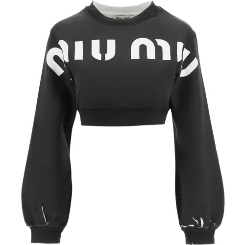 Schwarzer Logo Sweatshirt für Frauen - Miu Miu - Modalova