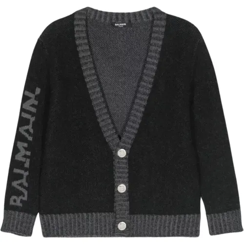 Grauer V-Ausschnitt Cardigan Pullover - Balmain - Modalova