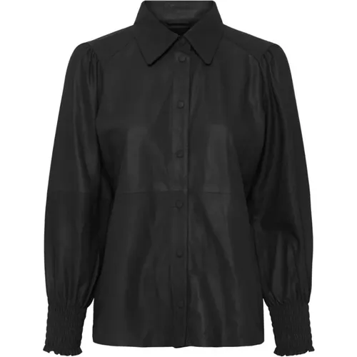 Lederhemd mit Smock-Details , Damen, Größe: 3XL - Btfcph - Modalova