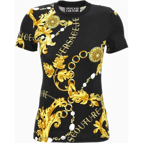 Schwarze T-Shirt und Polo Kollektion , Damen, Größe: S - Versace Jeans Couture - Modalova