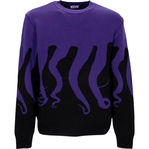 Crewneck Sweater Schwarz/Lila Besticktes Logo , Herren, Größe: XL - Octopus - Modalova