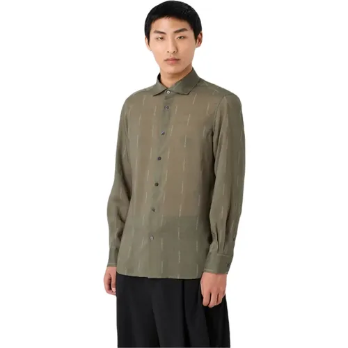 Sheer Lyocell Shirt with French Collar , male, Sizes: XL, L - Emporio Armani - Modalova