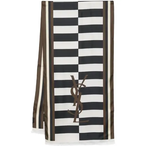 Geometric Print Silk Scarf with YSL Logo , female, Sizes: ONE SIZE - Saint Laurent - Modalova