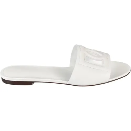 Weiße Leder-Logo-Slides , Damen, Größe: 36 EU - Dolce & Gabbana - Modalova