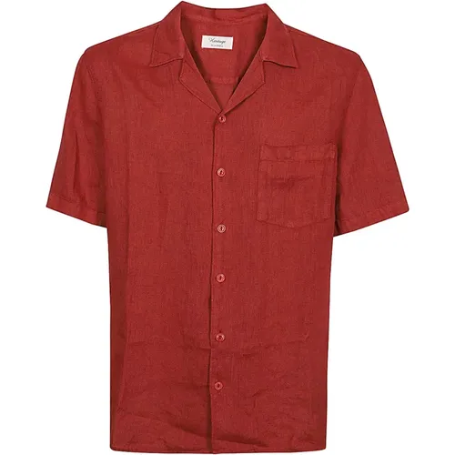 Brown Short Sleeve Shirt with Pocket , male, Sizes: L, M - Tela Genova - Modalova