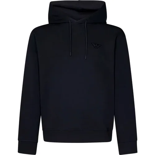 Blauer Pullover mit Kapuze und Logo , Herren, Größe: M - Emporio Armani - Modalova