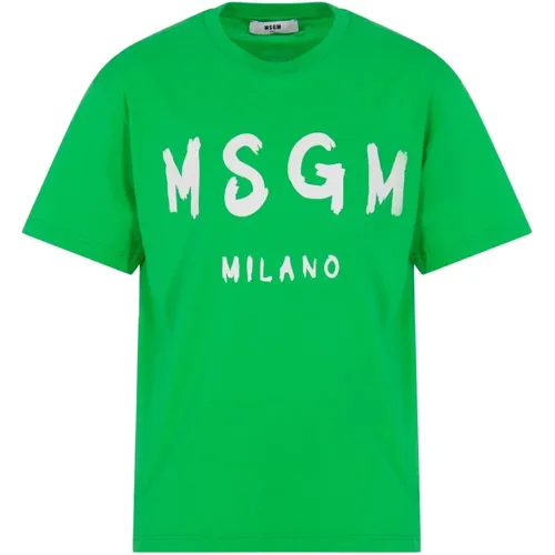 Grünes T-Shirt mit Logo-Print für Kinder - Msgm - Modalova
