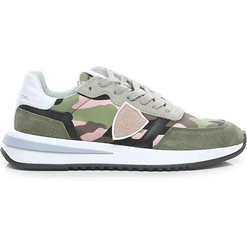 Chic Army Sneakers with Suede Accents , female, Sizes: 6 UK, 3 UK - Philippe Model - Modalova