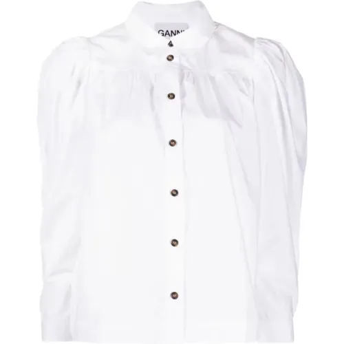 Poplin Button Down Puff Sleeve Hemd , Damen, Größe: S - Ganni - Modalova