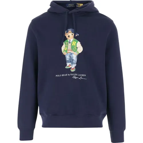 Marineblauer Baumwollmisch-Hoodie mit Polo Bear Motif , Herren, Größe: L - Polo Ralph Lauren - Modalova