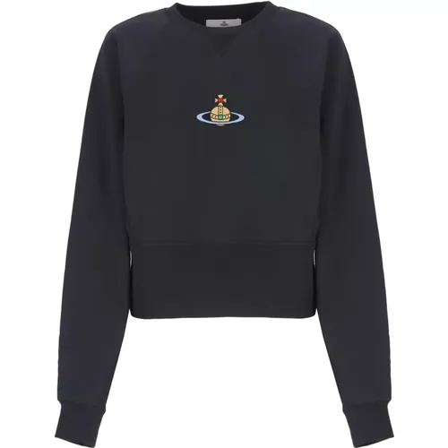 Blaues Cropped Sweatshirt mit Orb-Stickerei , Damen, Größe: L - Vivienne Westwood - Modalova