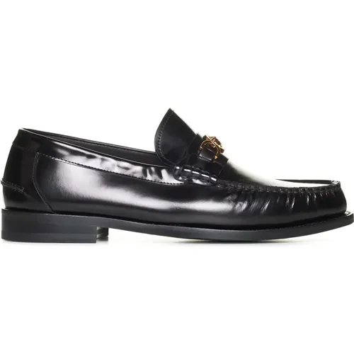 Schwarze Leder Loafers Slip-On Stil , Herren, Größe: 42 EU - Versace - Modalova