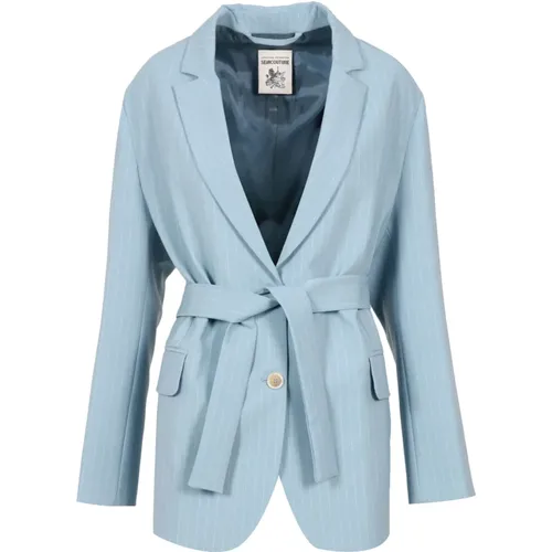 Blaue Nadelstreifen Wollmischungsjacke , Damen, Größe: 2XS - Semicouture - Modalova