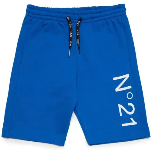 Blaue Baumwollshorts mit Woll-Effekt,Fleece-Shorts mit Logo - N21 - Modalova