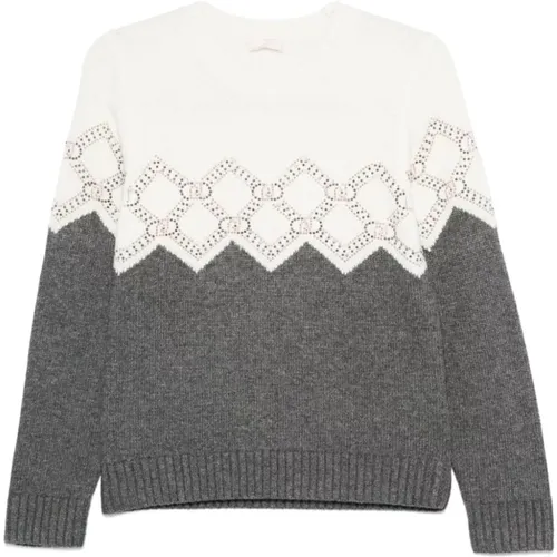 Two-tone Knitted Sweater with Rhinestones , female, Sizes: S, M - Liu Jo - Modalova