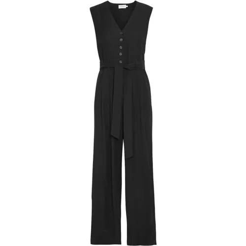 Schwarzer ärmelloser V-Ausschnitt Jumpsuit mit Gürtel Asana , Damen, Größe: XS - moss copenhagen - Modalova